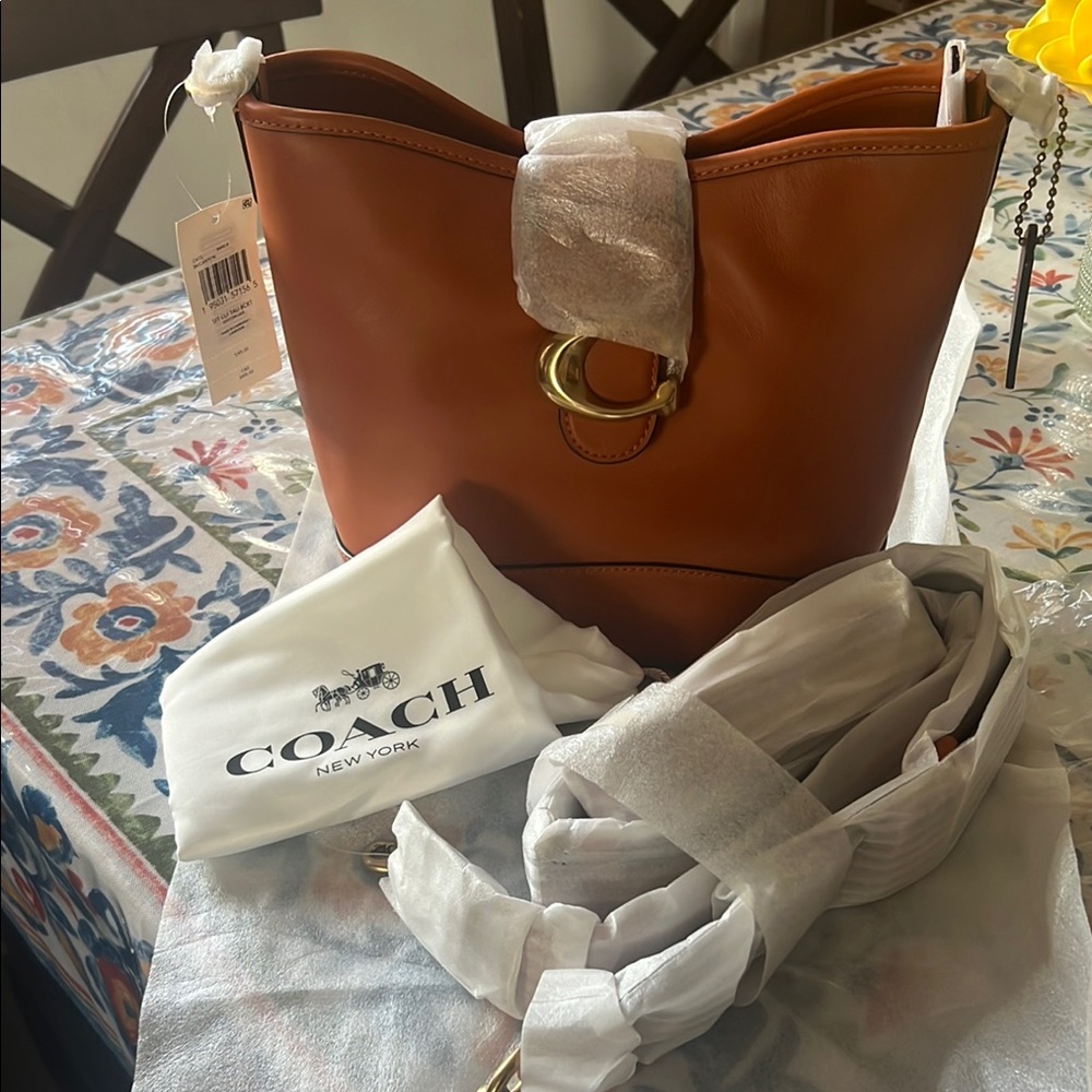 Coach STF CLF Tali Bucket Women's Tan Leather Bag B4/canyon - Picture 4 of 11